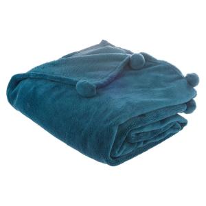 Atmosphera Extra Soft Pompom Blanket 150x125 Cm Blauw