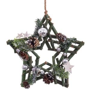 Juinsa Wooden Star With Christmas Decoration 24x24 Cm Zilver