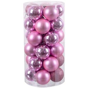 Juinsa Jar Of 30 Christmas Balls 6 Cm Three Textures Roze